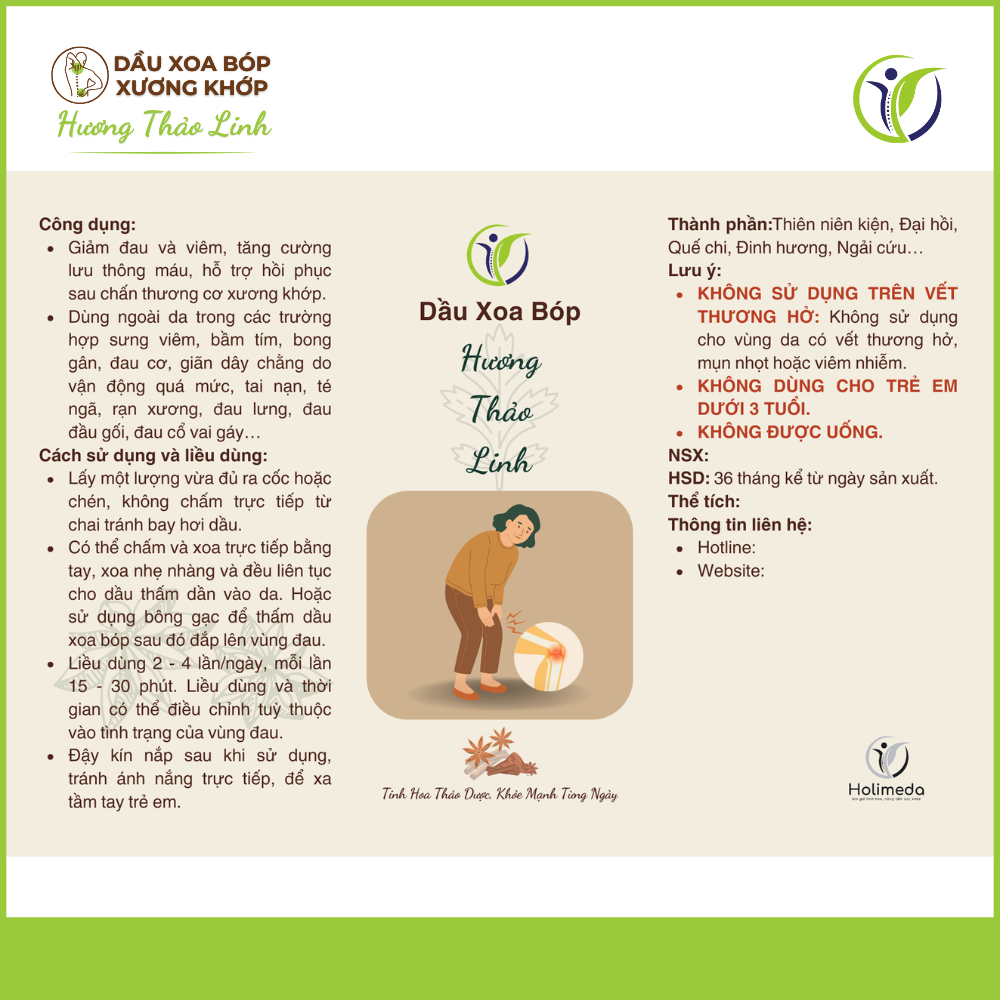 Dầu xoa bóp xương khớp Hương Thảo Linh