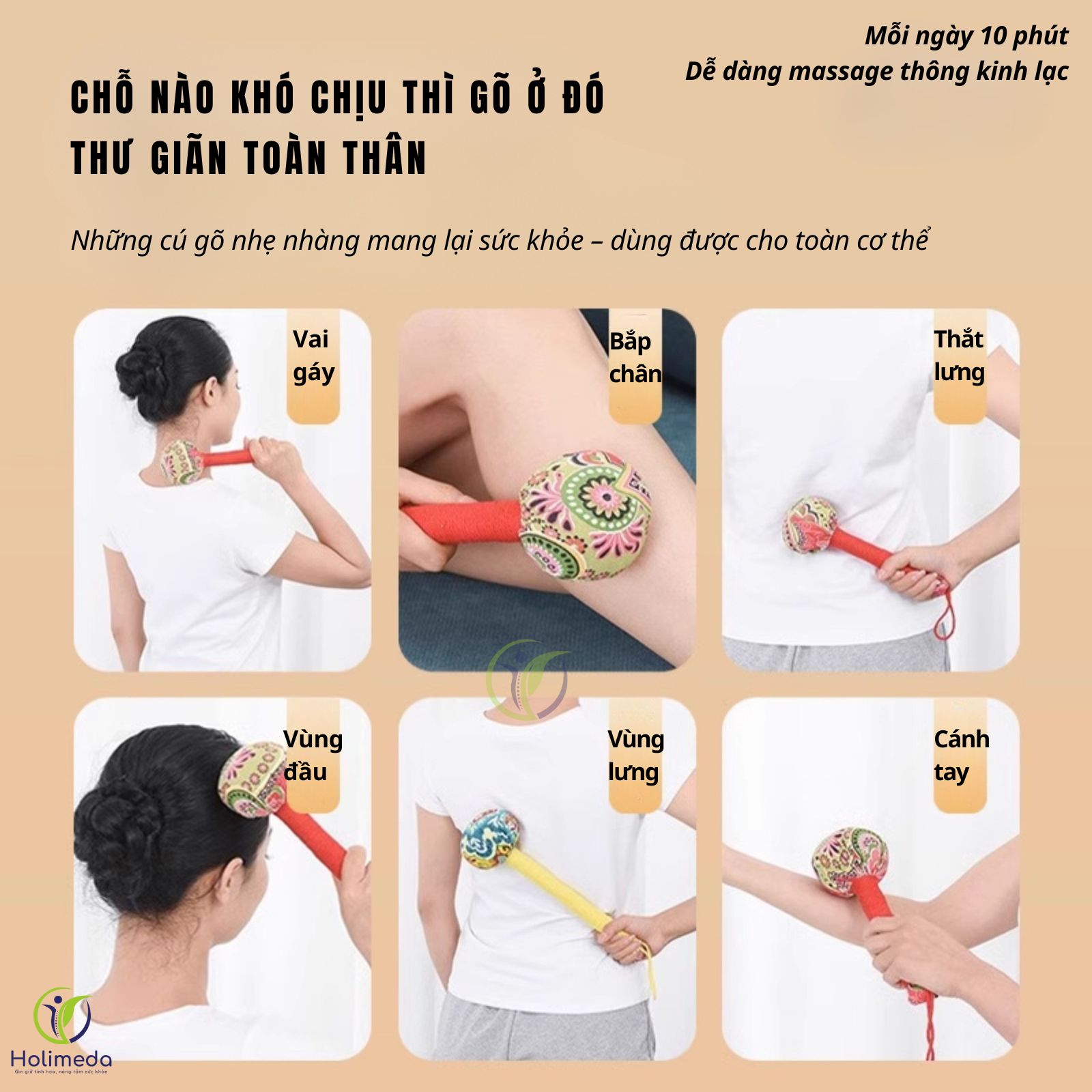 Hướng dẫn cách dùng búa ngải cứu thảo dược: Chỗ nào khó chịu thì gõ nhẹ tại đó