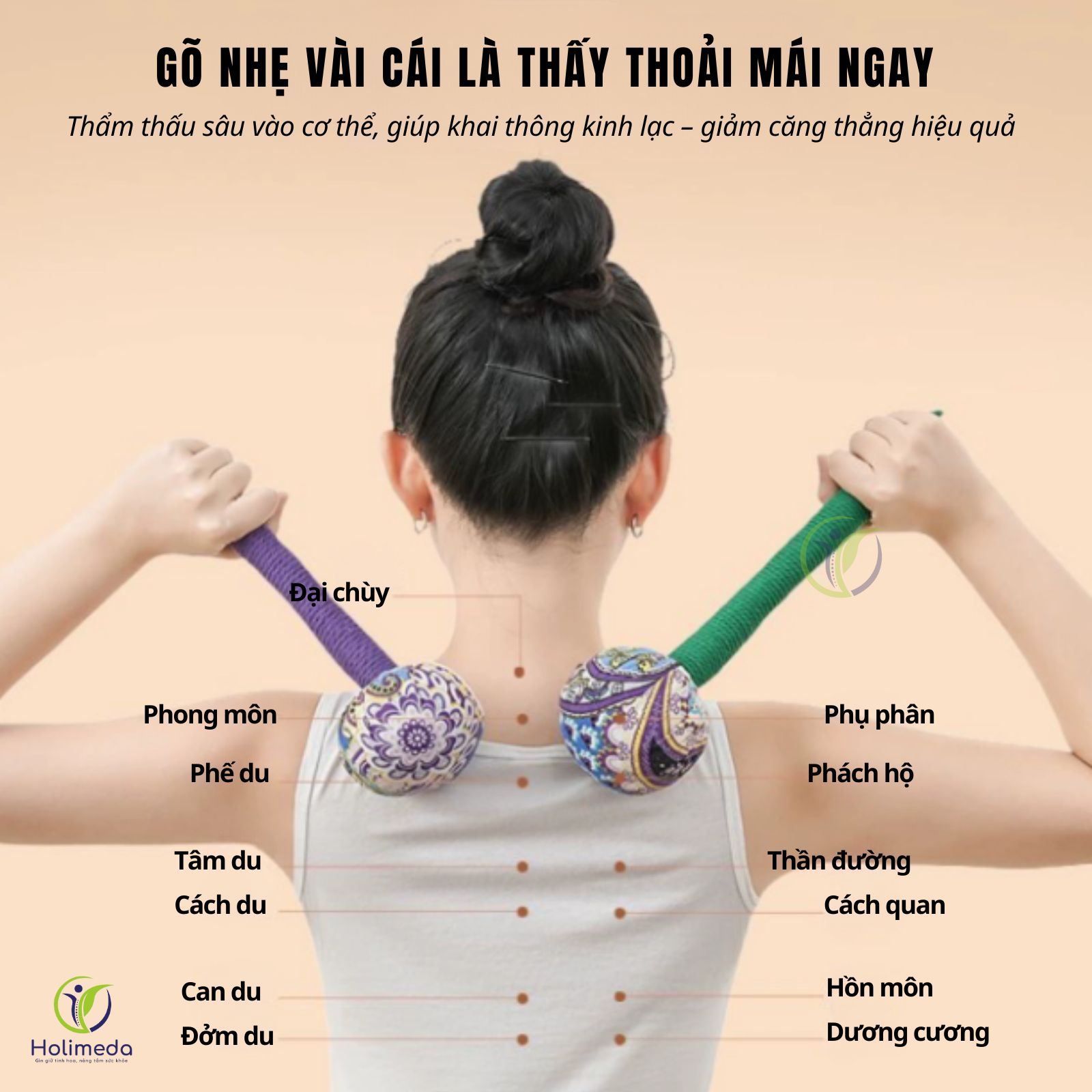 Hướng dẫn các vị trí huyện đạo khi sử dụng búa massage ngải cứu