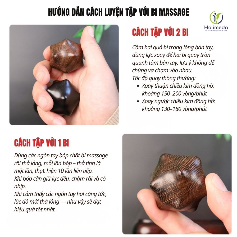 Hướng dẫn cách luyện tập với quả cầu dưỡng sinh xoay tay - bi lăn tay gỗ 12 điểm lồi