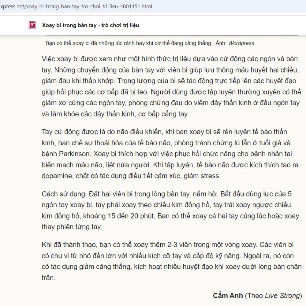 Tác dụng tuyệt vời của bi lăn tay massage theo báo VNexpress