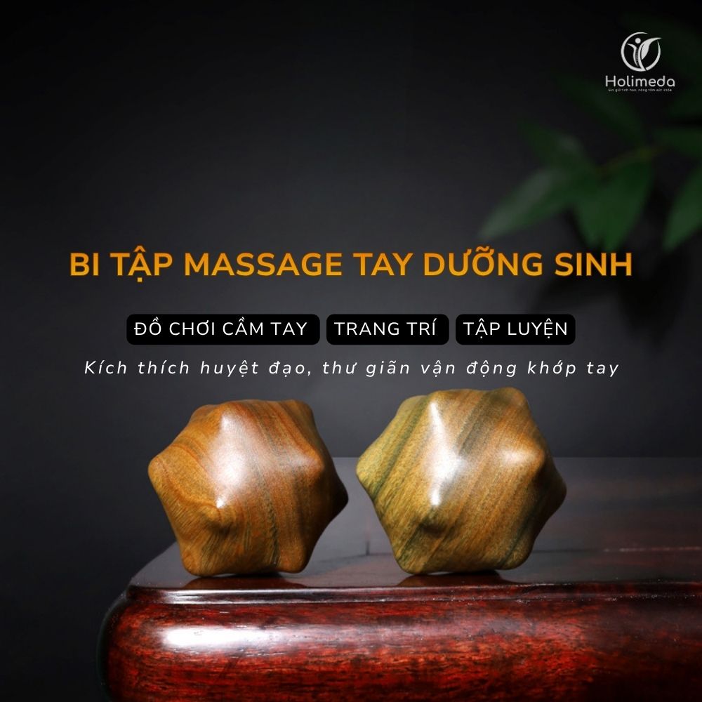 Bi Lăn Tay Gỗ Tự Nhiên Massage 12 Điểm Lồi Kích Huyệt | Quả Cầu Dưỡng Sinh Xoay Tay