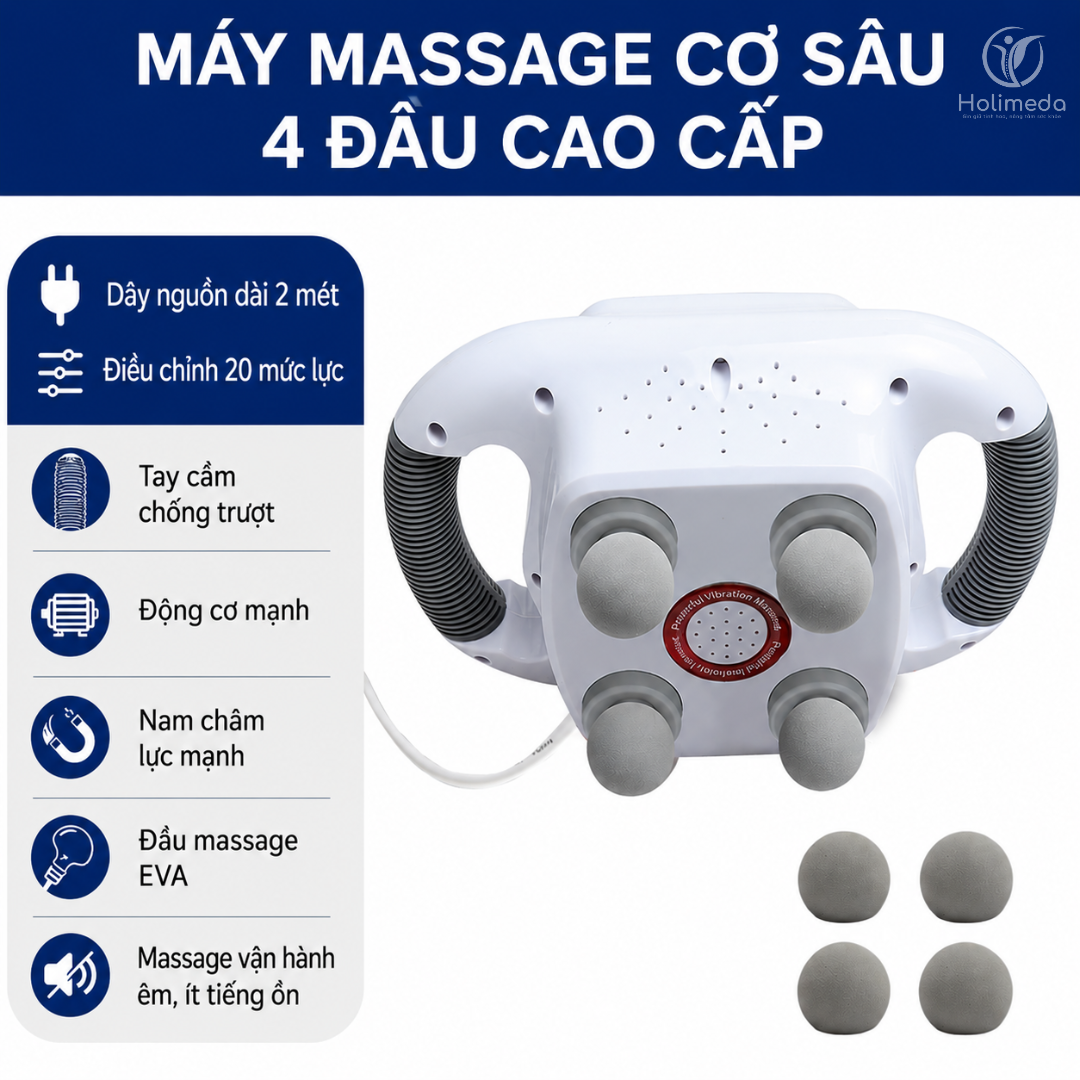 Máy Massage Toàn Thân 4 Đầu Rung 65W – Máy Massage Cầm Tay Đa Năng Tại Nhà - Hercules Massager