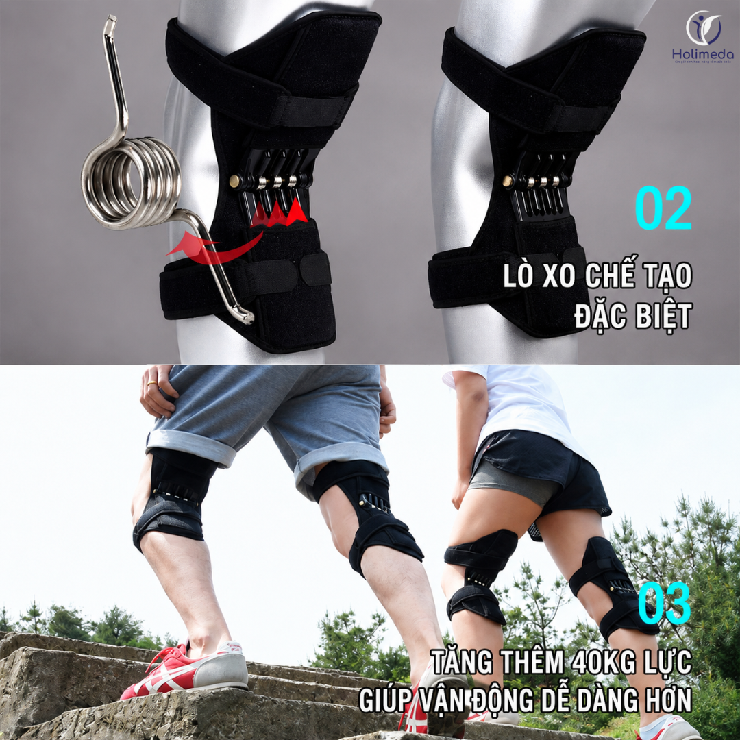 Đai trợ lực đầu gối với hệ thống 3 lò so hỗ trợ đứng lên ngồi xuống dễ dàng hơn