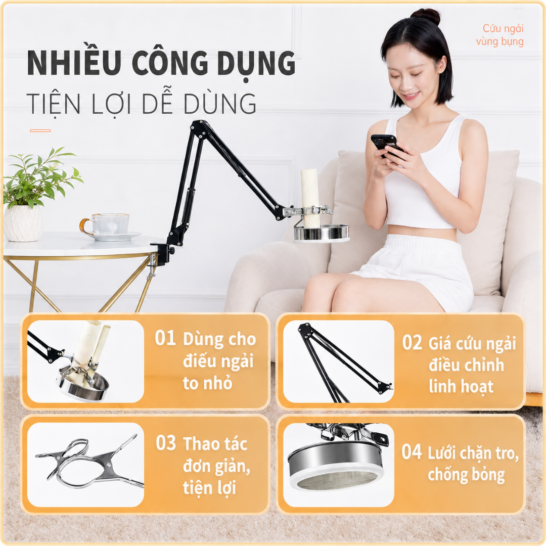 Giá đỡ ngải cứu là dụng cụ hỗ trợ đắc lực tại nhà và cả spa, cơ sở trị liệu