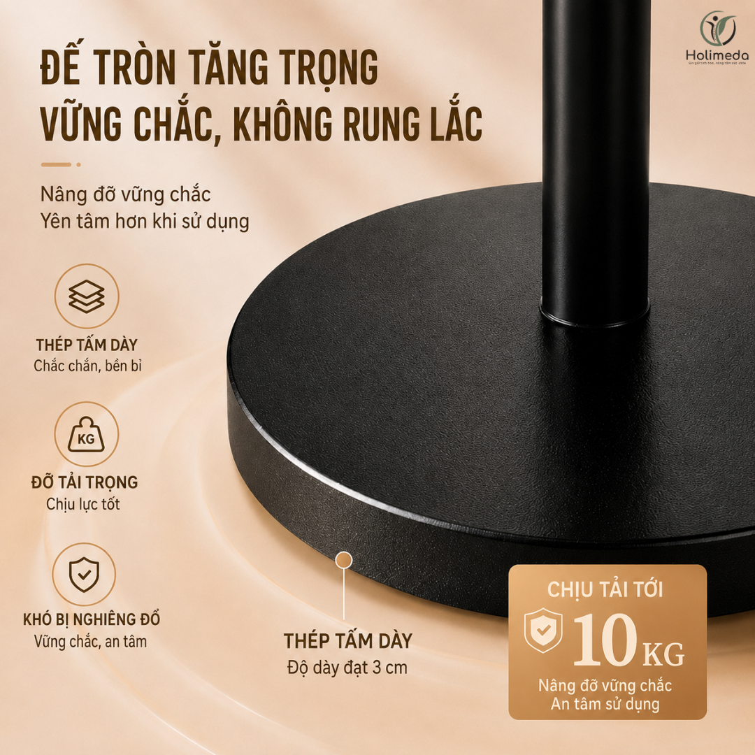 Đế của giá đỡ cứu ngải được thiết kế nặng giúp giữ giá đứng ổn định, chịu tải tốt