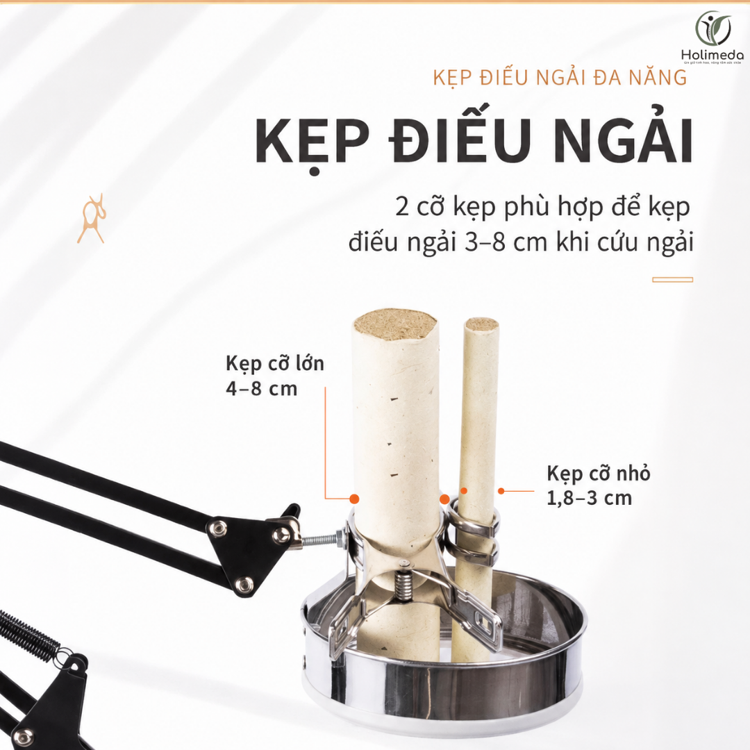 Giá đỡ có cả kẹp lớn và kẹp nhỏ để phù hợp với nhiều kích thước điếu ngải