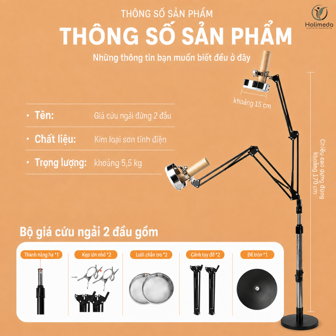 Thông số sản phẩm của giá đỡ cứu ngải đứng 2 đầu