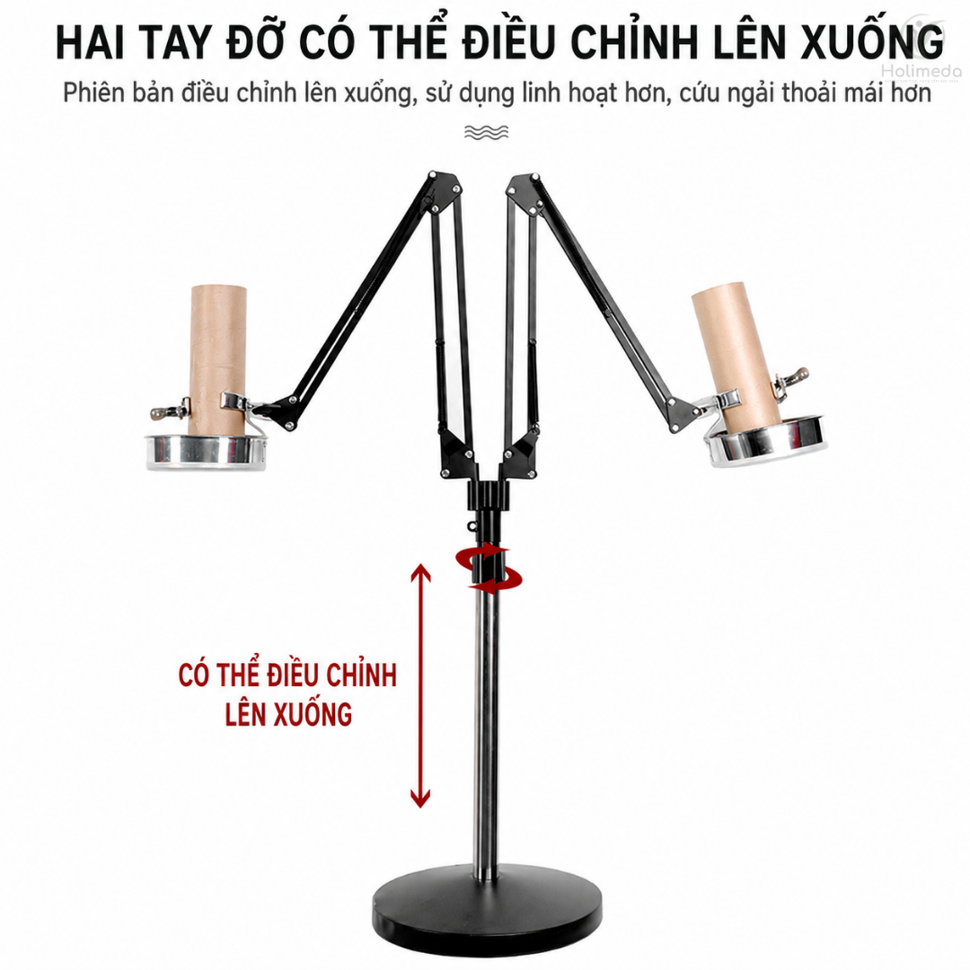 Trụ đứng của giá đỡ cứu ngải có thể nâng hạ, dễ dàng điều chỉnh để có thể phù hợp với nhiều tư thế
