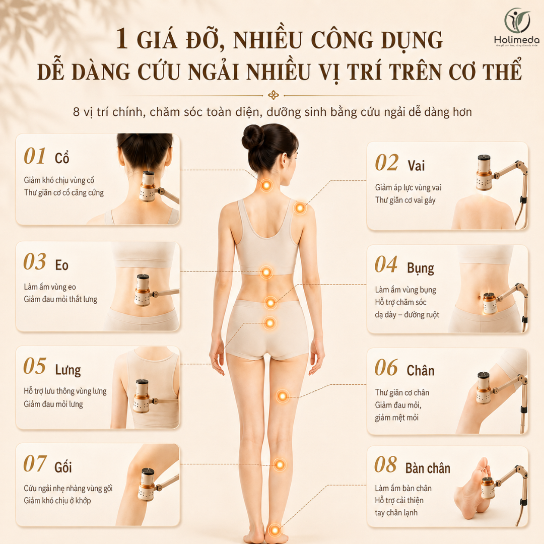 Dễ dàng cứu ngải nhiều vị trí trên cơ thể chỉ với 1 công cụ, dễ dàng điều chỉnh