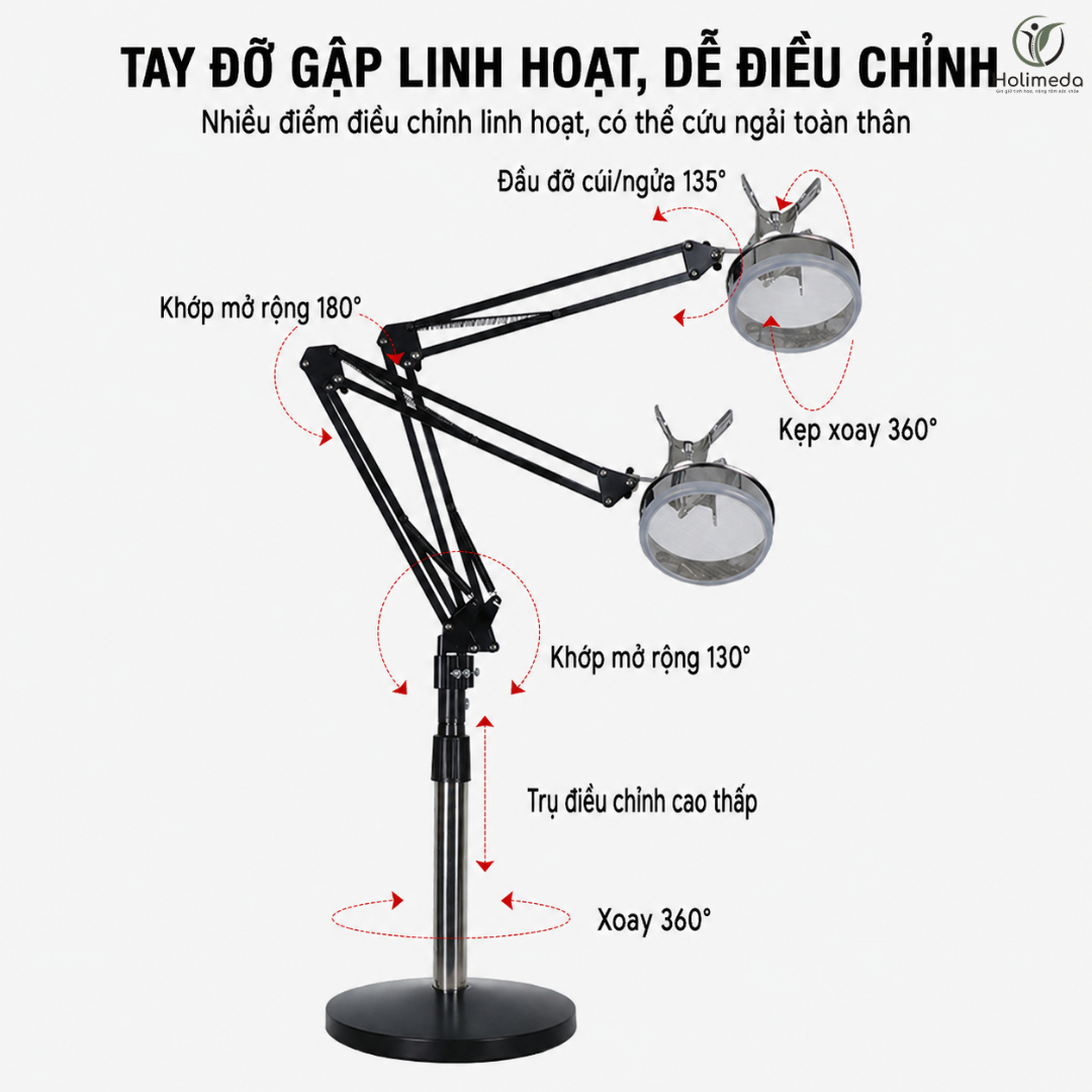 Giá đỡ cứu ngải với tay gập nhiều khớp, dễ dàng điều chỉnh